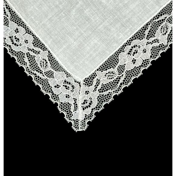 Handkerchief White Lace Edge Netting Vintage Wedding Bridal Hankie 9.5 Inch - Picture 1 of 8